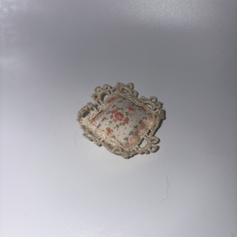 Dollhouse Miniature Pillow Floral Print Handmade White Pink - Picture 2 of 4